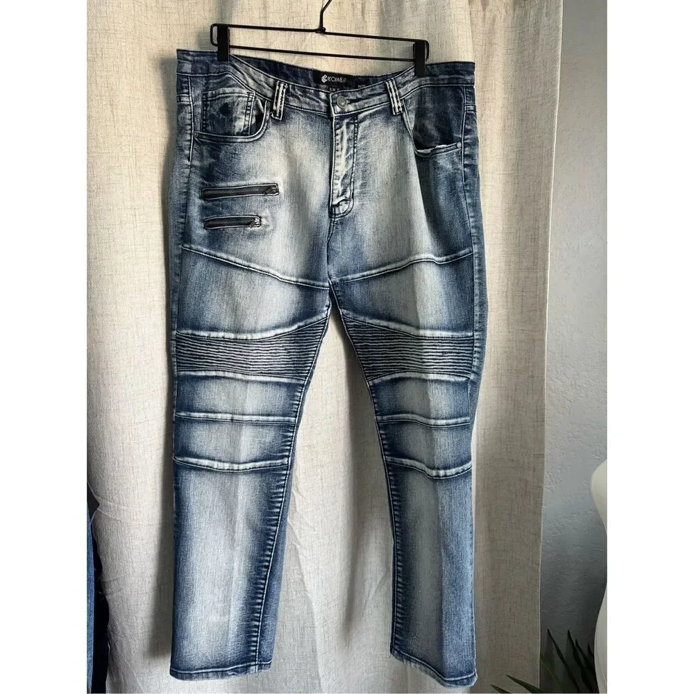 Rocawear Biker Jeans Mens 38 Blue Denim Streetwear Slim Fit Faded Skinny Leg y2k
